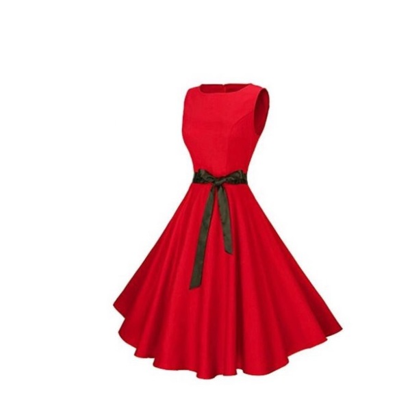 Anni Coco Women's Classic 1950s Vintage Hepburn midi sleeveless Dresses Red, L - Picture 2 of 11